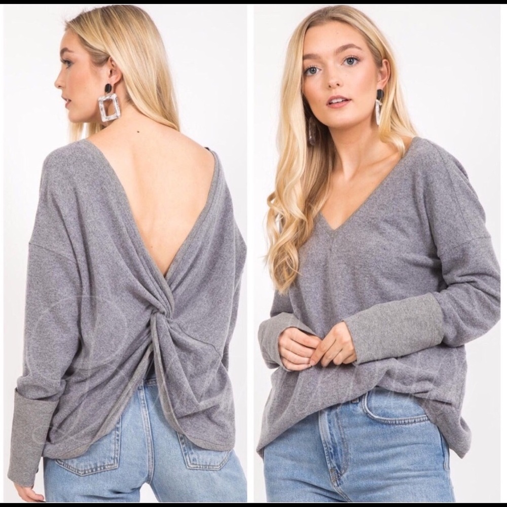 Grey twist back long sleeve top